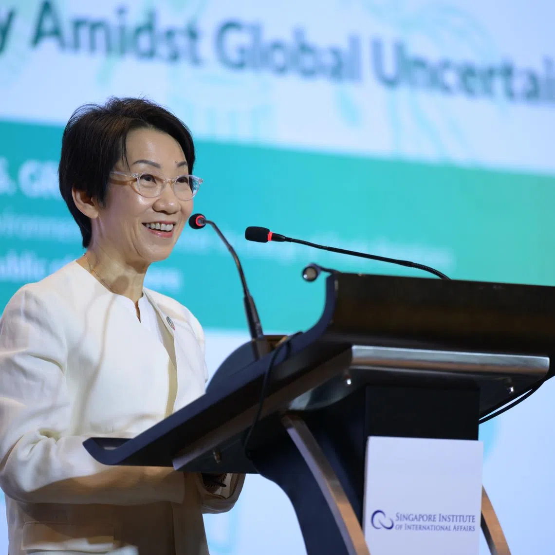Minister for Sustainability and the Environment Grace Fu speaking at the Singapore Dialogue on Sustainable World Resources on May 28.