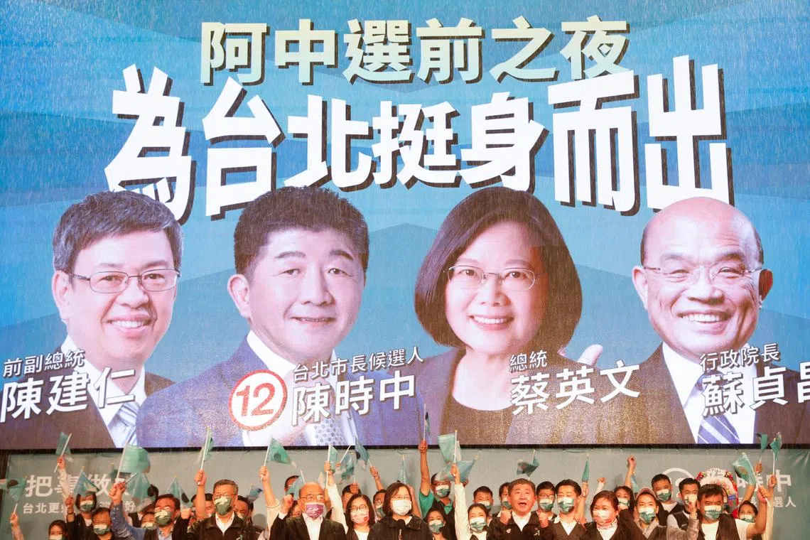 Taiwan's President Tsai Ing-wen attends a campaign rally of the Democratic Progressive Party (DPP) ahead of the local elections, in Taipei, on Nov 25..