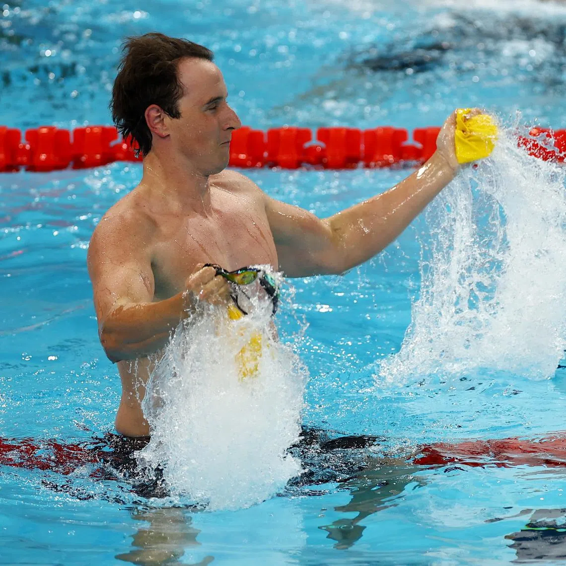 Paris 2024 Olympics - Swimming - Men's 50m Freestyle Final - Paris La Defense Arena, Nanterre, France - August 02, 2024. Cameron McEvoy of Australia celebrates after winning gold REUTERS/Hannah Mckay