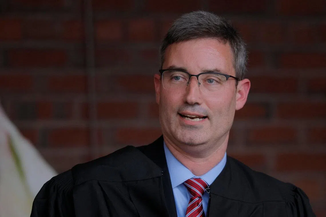 New U.S. District Judge Brian Murphy, who blocked the Trump administration for weeks from finalizing the deportation of eight men to South Sudan, speaks during his Investiture Ceremony at the federal courthouse in Boston, Massachusetts, U.S., September 17, 2025.   REUTERS/Brian Snyder