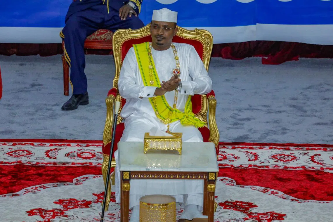 FILE PHOTO: Chad's newly elected President and junta leader Mahamat Idriss Deby looks on during his inauguration ceremony in N'djamena, Chad May 23, 2024. REUTERS/Israel Matene/File Photo