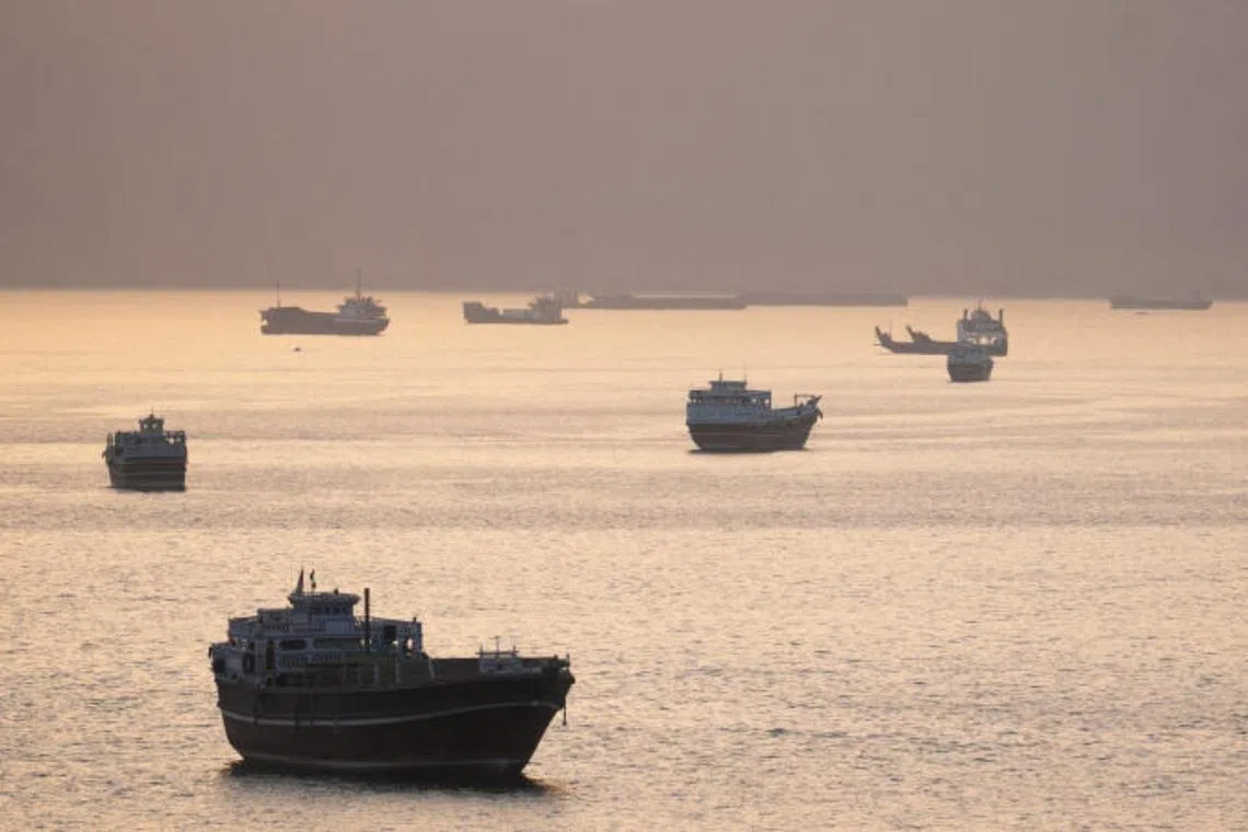 Ships and boats in the Strait of Hormuz, Musandam, Oman, on May 1.