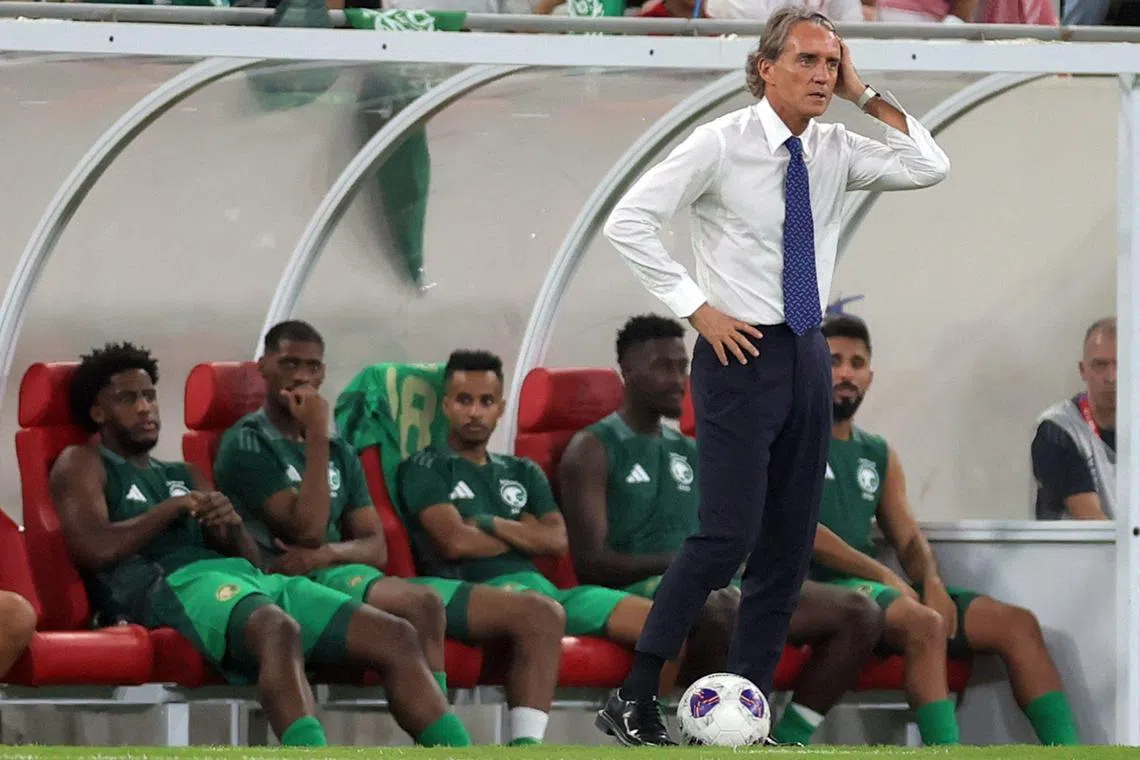 Saudi Arabia's Italian coach Roberto Mancini looks on during the World Cup qualifier against Japan.