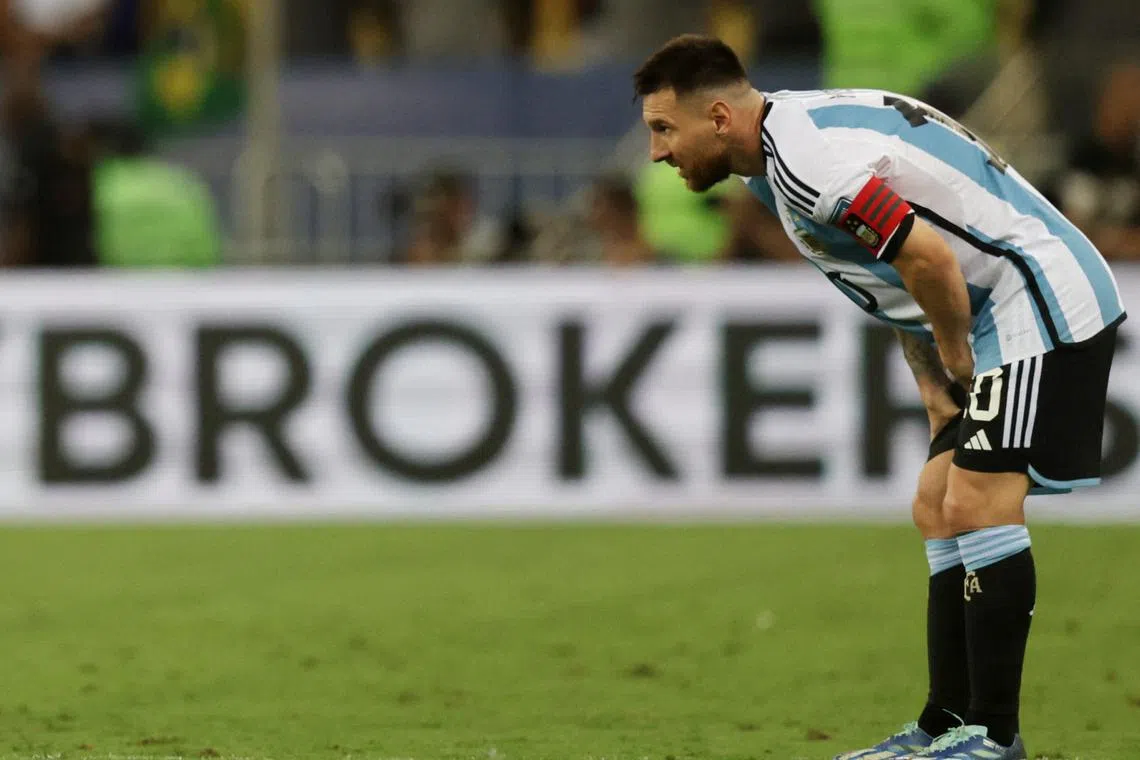 Soccer Football - World Cup - South American Qualifiers - Brazil v Argentina - Estadio Maracana, Rio de Janeiro, Brazil - November 21, 2023 Argentina's Lionel Messi reacts REUTERS/Ricardo Moraes/File Photo