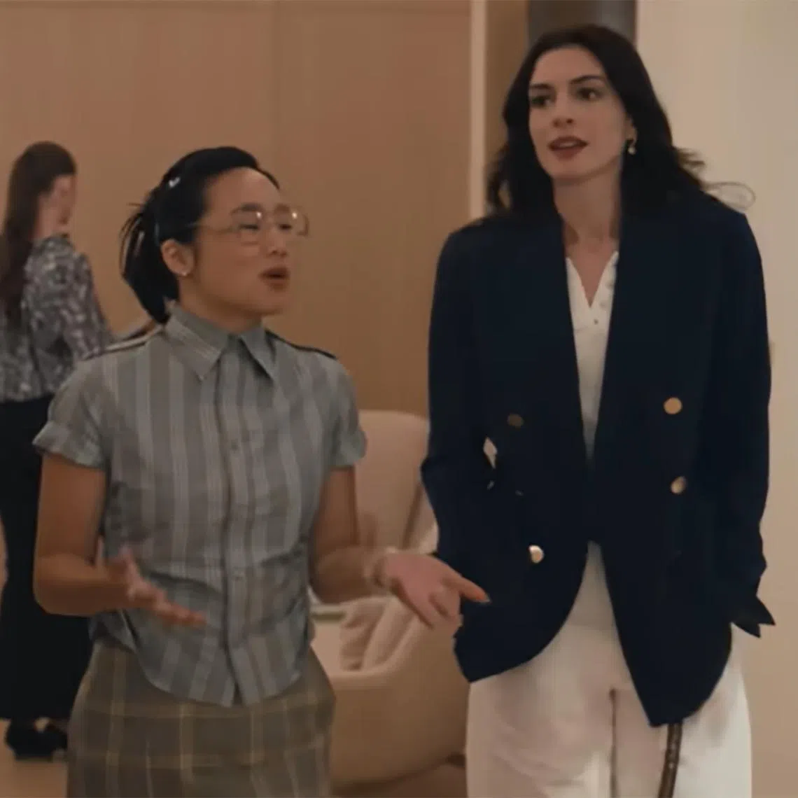 dtdevil - Screenshot. Helen J. Shen as Jin Chao (left) and Anne Hathaway as Andy in The Devil Wears Prada 2 PHOTO: 20THCENTURYSTUDIOS/YOUTUBE