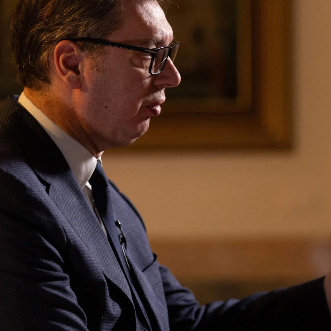Serbian President Aleksandar Vucic speaks during an interview with Reuters in Belgrade, Serbia, February 4, 2026. REUTERS/Djordje Kojadinovic