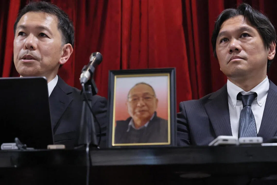The family of Mr Shizuo Aishima (centre), who was falsely accused of unauthorised export of sensitive equipment and died after prolonged detention, is seeking 170 million yen (S$1.37 million) in damages. 