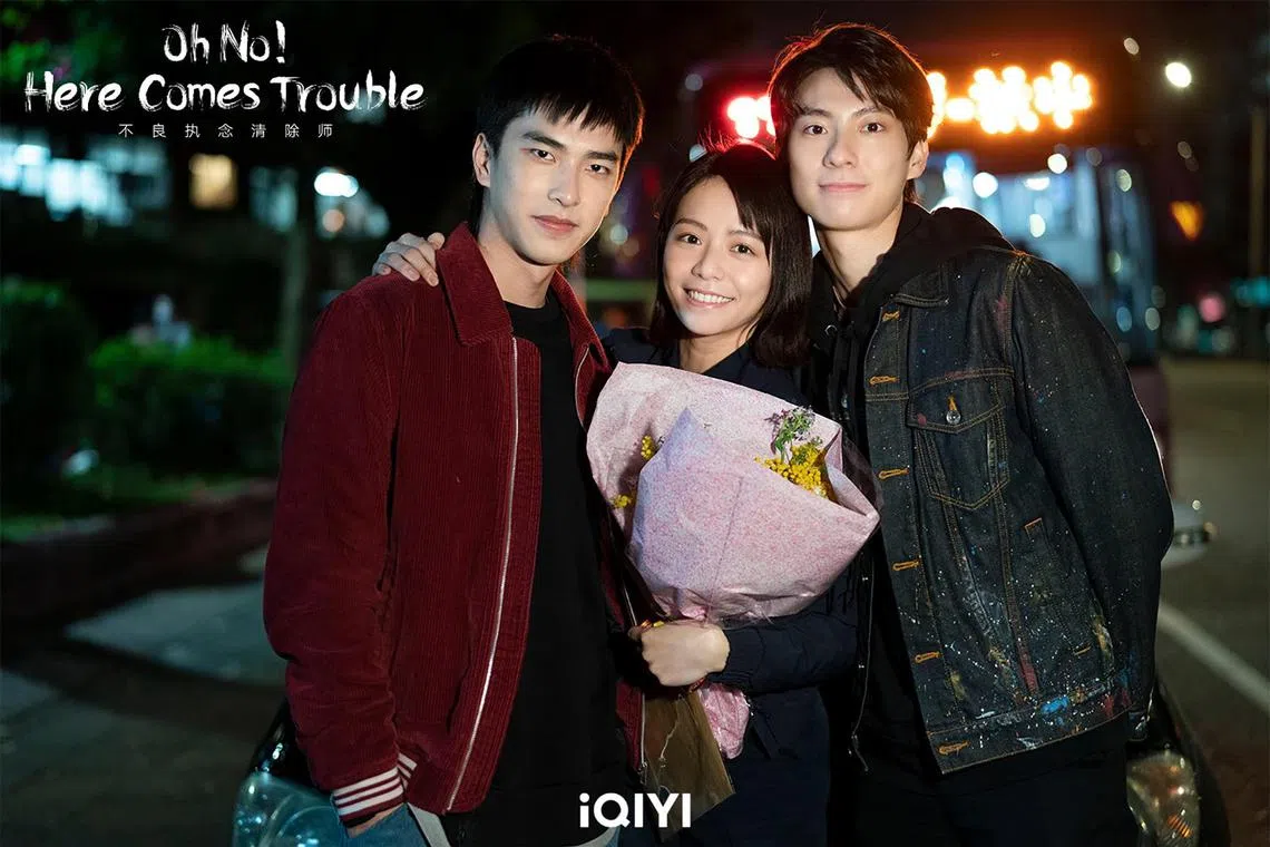 From left: Tseng Jing-hua, Vivian Sung and Payne Peng on the set of Oh No! Here Comes Trouble. 