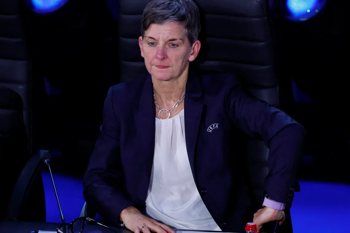FILE PHOTO: Soccer Football - UEFA Congress - Maison de la Mutualite, Paris, France - February 8, 2024 Deputy chair of the UEFA Women's Football Committee Laura McAllister during the UEFA congress REUTERS/Gonzalo Fuentes/ File Photo