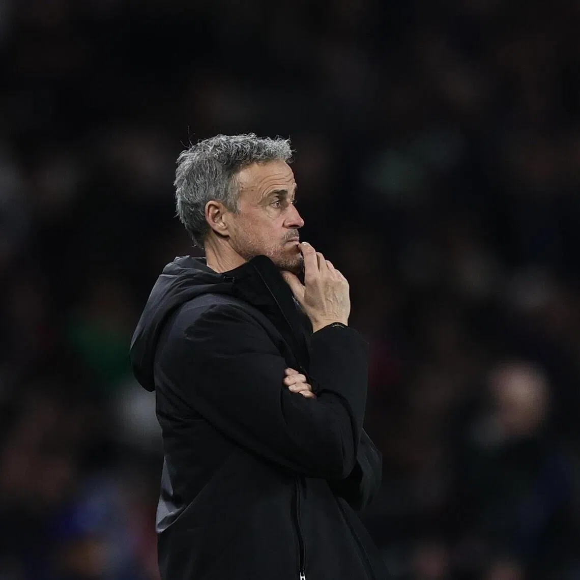 Paris Saint-Germain coach Luis Enrique on the touchline during the 2-2 Champions League knockout play-off, second-leg draw with AS Monaco at the Parc des Princes on Feb 25, 2026.