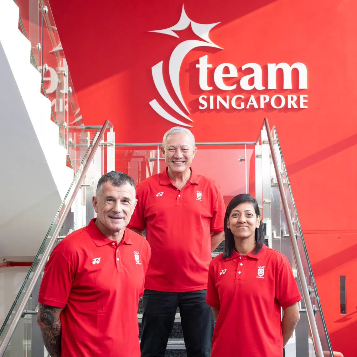 Goh Kee Nguan (centre) will lead Team Singapore as chef de mission at the 2026 Asian Games in Japan alongside assistants Aleksandar Duric and Fariza Zabir.