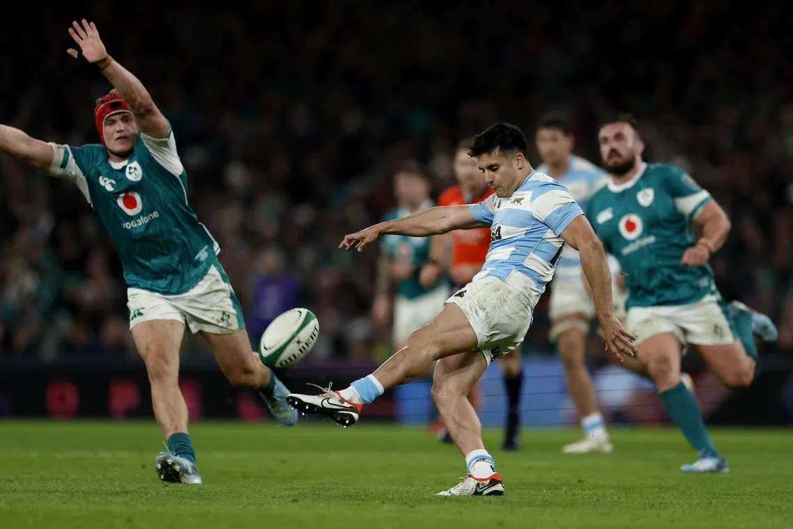 Rugby Union - Autumn Internationals - Ireland v Argentina - Aviva Stadium, Dublin, Ireland - November 15, 2024 Argentina's Tomas Albornoz in action REUTERS/Clodagh Kilcoyne/File Photo