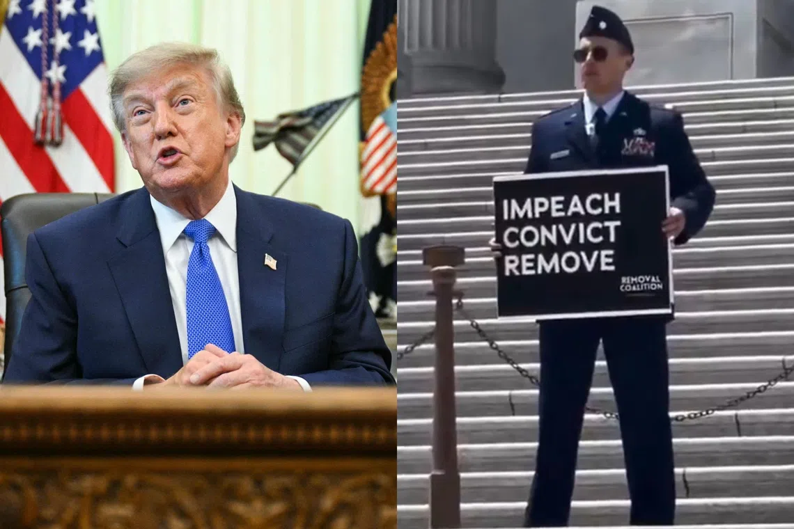 US Major Jason Watson, an active-duty officer, called at a protest in Washington in July for US President Donald Trump to be impeached.