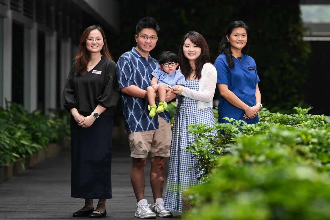 Teyden Hamilton Ho (centre) with (from left) genetic counsellor Priscella Chia, father Ho Jun Han, mother Tizane Woo and geneticist Jeannette Goh.