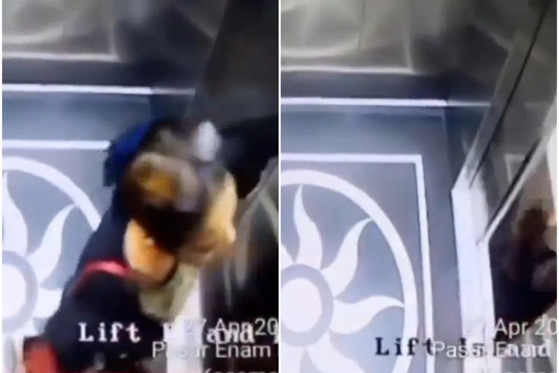 Screengrabs of CCTV footage circulating online showing what could be Ms Aisiah Sinta Dewi Hasibuan’s final moments in the elevator at Kualanamu Airport.