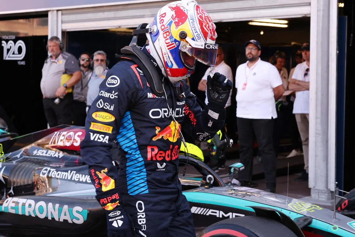 Red Bull's Max Verstappen reacts after the qualifying session for the Monaco grand prix.