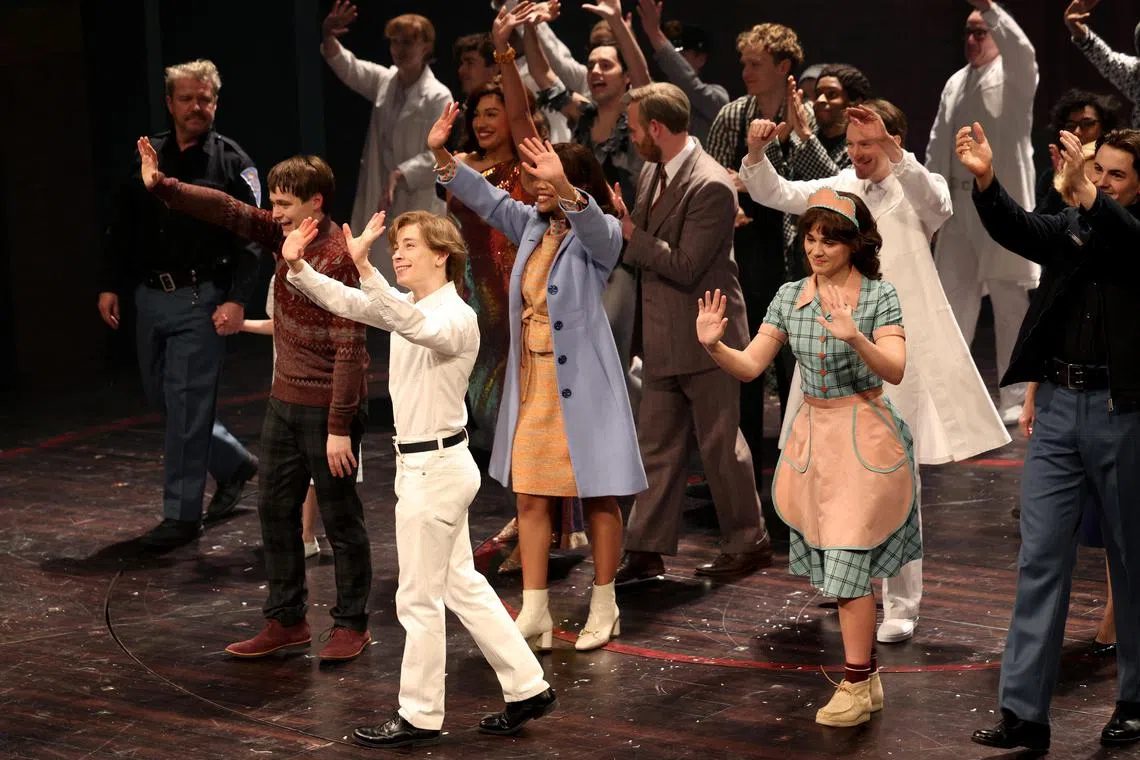Actors take the curtain call after performing in Stranger Things: The First Shadow at Phoenix Theatre in London, Britain, on Dec 14, 2023. 
