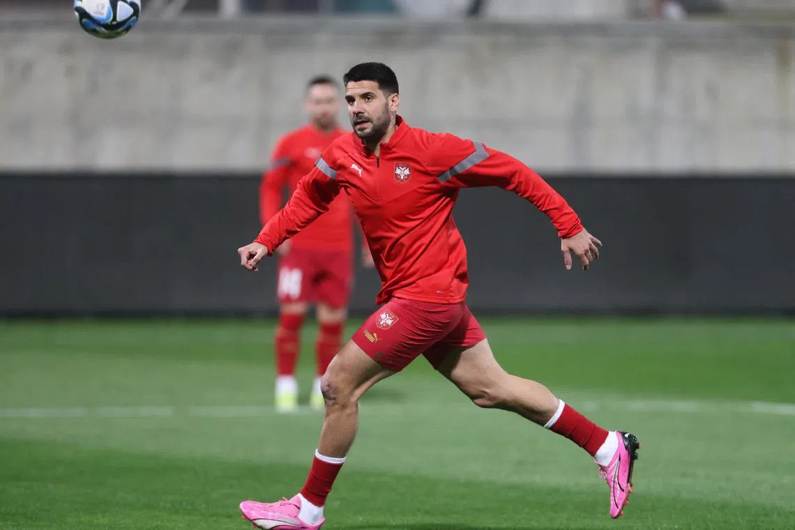 FILE PHOTO: Soccer Football - International Friendly - Cyprus v Serbia - AEK Arena - George Karapatakis, Larnaca, Cyprus - March 25, 2024 Serbia's Aleksandar Mitrovic during the warm up before the match REUTERS/Yiannis Kourtoglou/File Photo