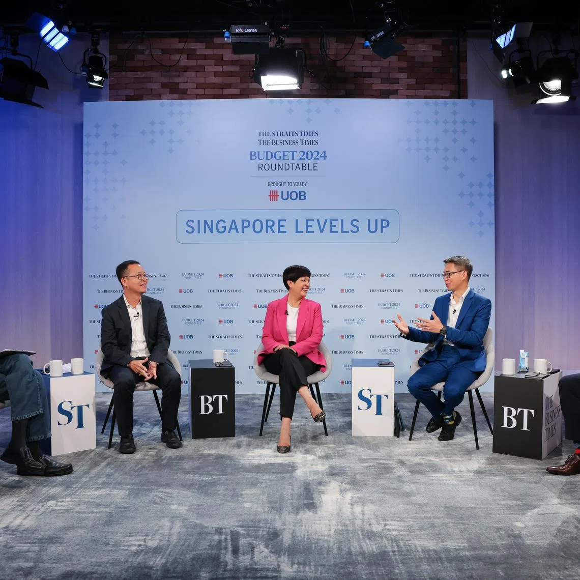 (From left) ST associate editor and roundtable moderator Vikram Khanna, UOB senior economist Alvin Liew, Minister in the Prime Minister’s Office Indranee Rajah, ASME president Ang Yuit, and NTUC deputy secretary-general Desmond Tan, at the roundtable on March 7.