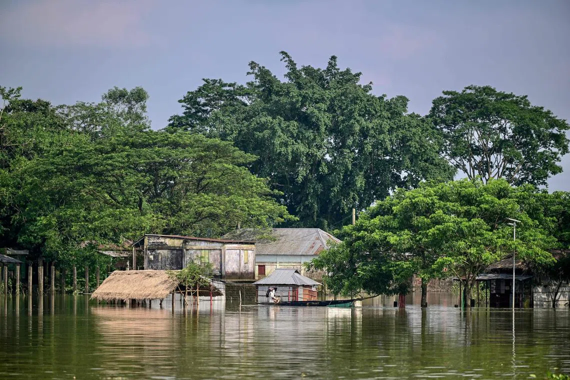 Monsoon rains and upstream river water from India have caused widespread flooding in north-eastern Bangladesh.
