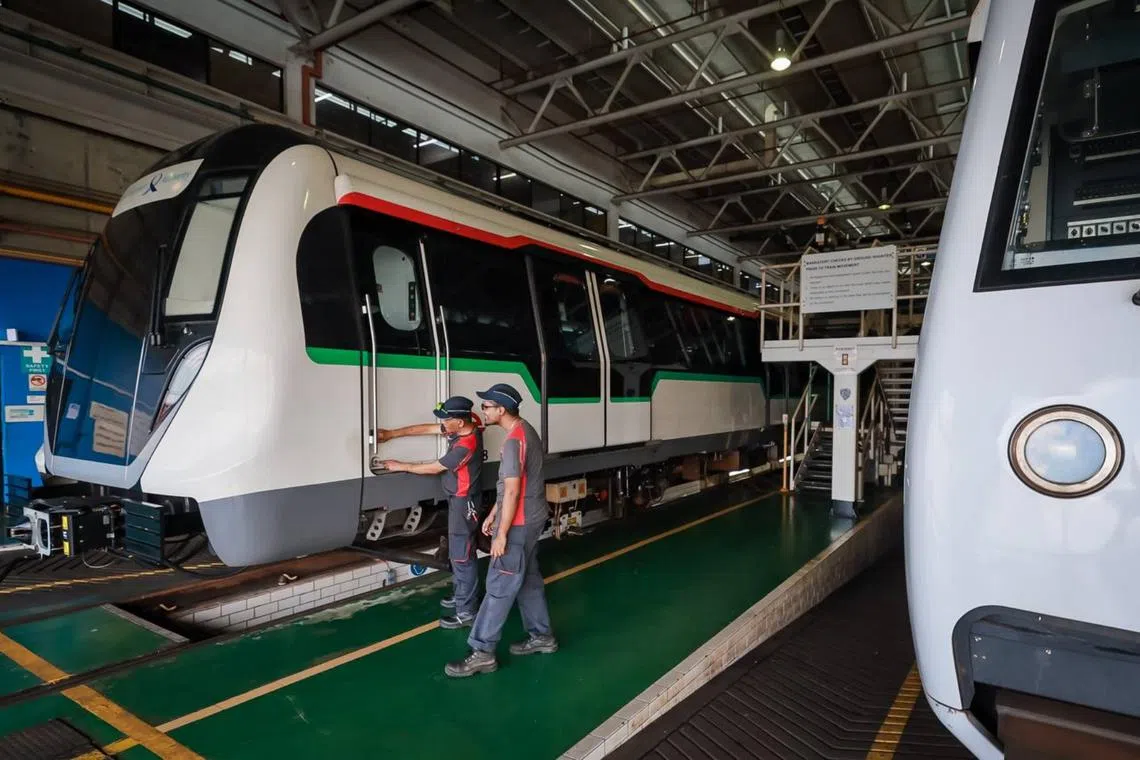 The new R151 train is seen at the completion ceremony of North-South-East-West Line renewal works held at Bishan Depot, on Oct 25.