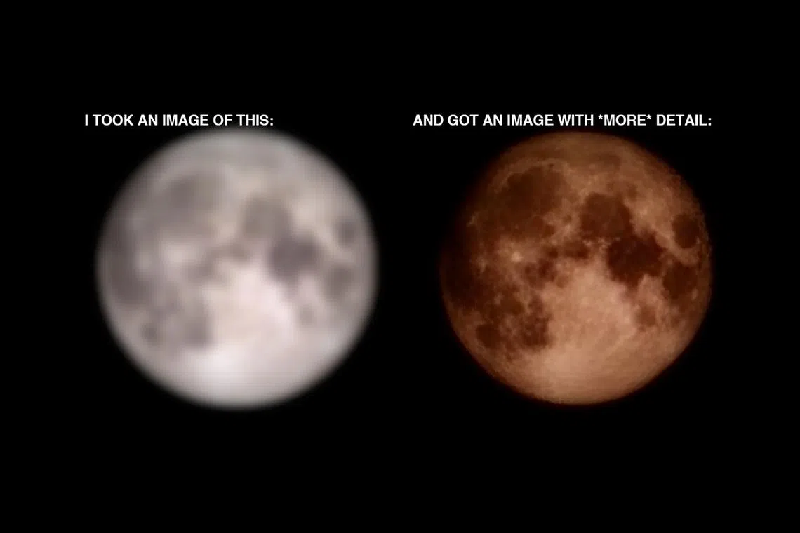 An amateur photographer took blurry pictures of the moon and watched as his Samsung phone added craters and other details.