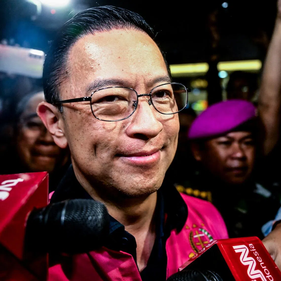 FILE PHOTO: Thomas Trikasih Lembong, former Indonesian Trade Minister, leaves after being named a suspect and arrested late on Tuesday by prosecutors from the attorney general's office, according to the office he is accused of granting a permit to a private company at a time when Indonesia had a surplus of sugar, in Jakarta, Indonesia October 29, 2024, in this photo taken by Antara Foto. Antara Foto/Rivan Awal Lingga/ via REUTERS/File Photo