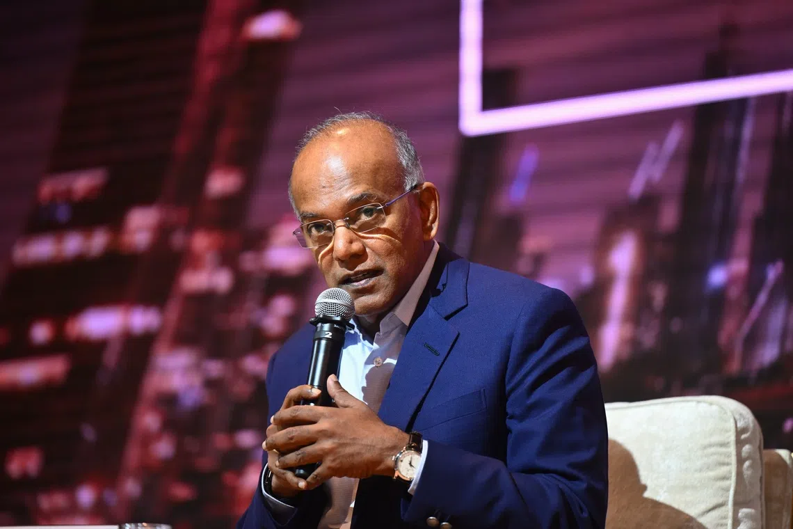 Home Affairs Minister K. Shanmugam speaking at the Middle East Institute’s annual conference at Orchard Hotel on Sept 2.