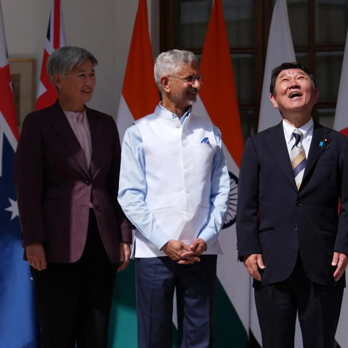 (From left) Australian Foreign Minister Penny Wong, India’s Minister of External Affairs S. Jaishankar, Japanese Foreign Minister Toshimitsu Motegi and US Secretary of State Marco Rubio in New Delhi, India, on May 26.