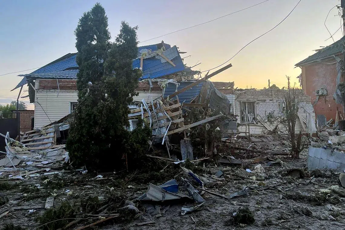 A handout photograph released by Kursk Region governov Alexei Smirnov in his Telegram channel shows a house in the town of Sudzha, on Aug 6.