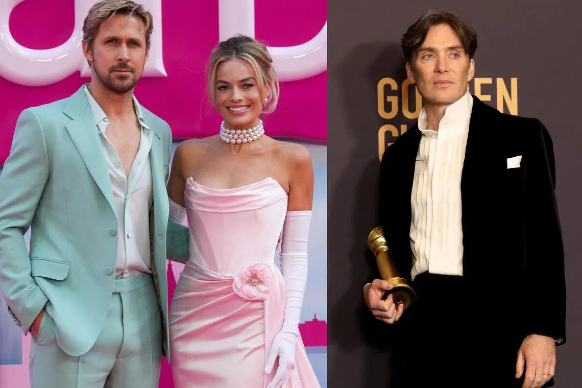 (From left) Barbie stars Ryan Gosling and Margot Robbie and Oppenheimer's Cillian Murphy.