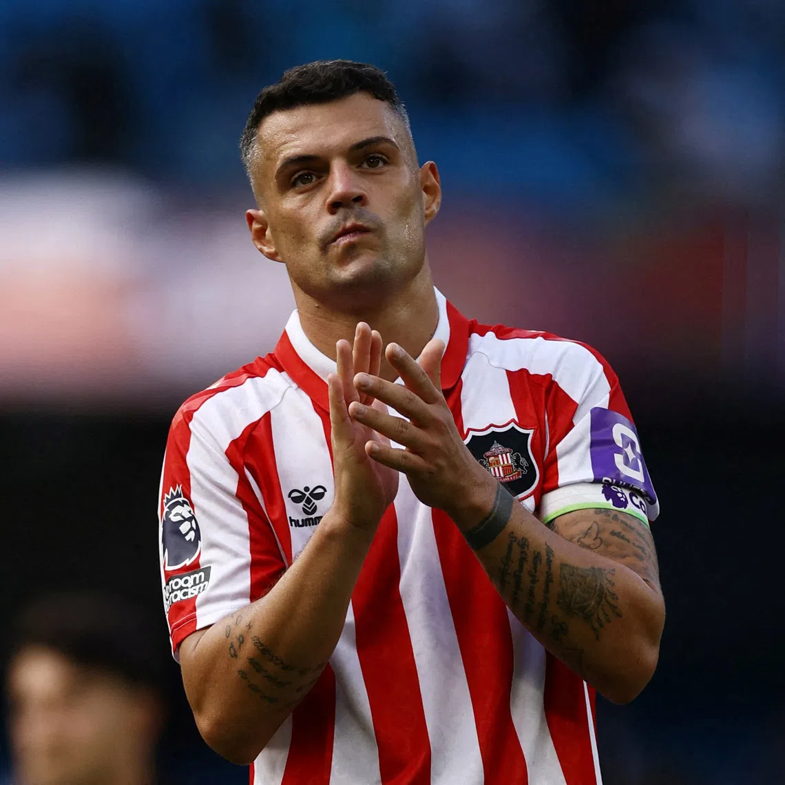FILE PHOTO: Soccer Football - Premier League - Manchester City v Sunderland - Etihad Stadium, Manchester, Britain - September 20, 2026 Sunderland's Granit Xhaka applauds fans after the match Action Images via Reuters/Lee Smith/File Photo
