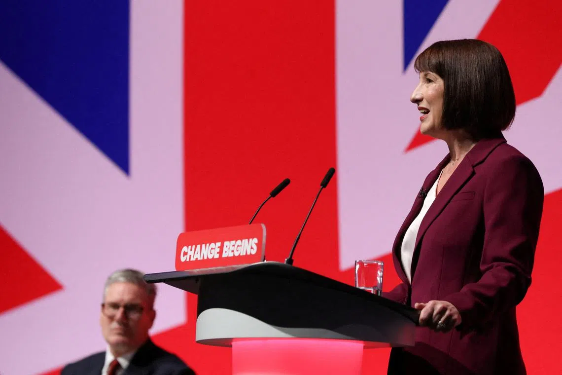 FILE PHOTO: Britain's Chancellor of the Exchequer Rachel Reeves delivers her keynote speech at Britain's Labour Party's annual conference in Liverpool, Britain, September 23, 2024. REUTERS/Temilade Adelaja/File Photo