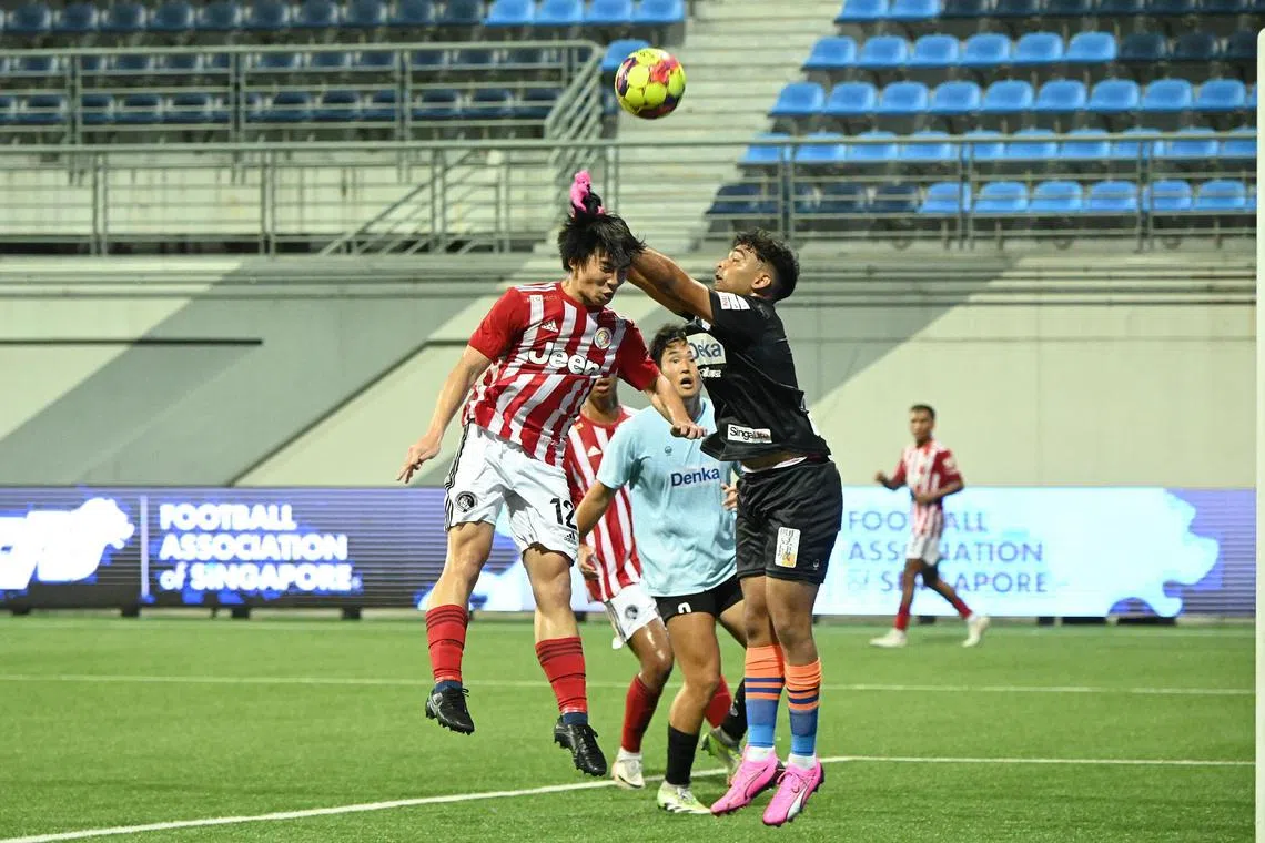 Balestier Khalsa‘s Merrick Tan attempting to score against Albirex Niigata during a pre-season friendly on 23 Feb 2024 at Jalan Besar Stadium.