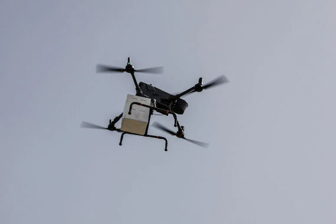 A drone used to transport medical supplies performs a display flight in the Arafat area near Islam's holy city of Mecca, on May 23.
