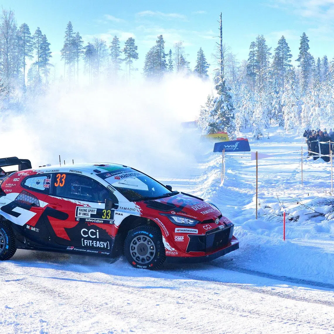 Elfyn Evans, Great Britain, with co-driver Scott Martin Great Britain, compete in their Toyota GR Yaris Rally1 during Rally Sweden, the second round of the FIA World Rally Championship in Umea, Sweden, February, 14, 2026. TT News Agency/Peo Moller/via REUTERS