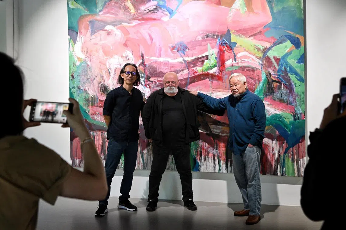 (From left) Boo Sze Yang, Milenko Prvacki and Wong Keen showcase their varied approaches to painting as artists from three different generations.