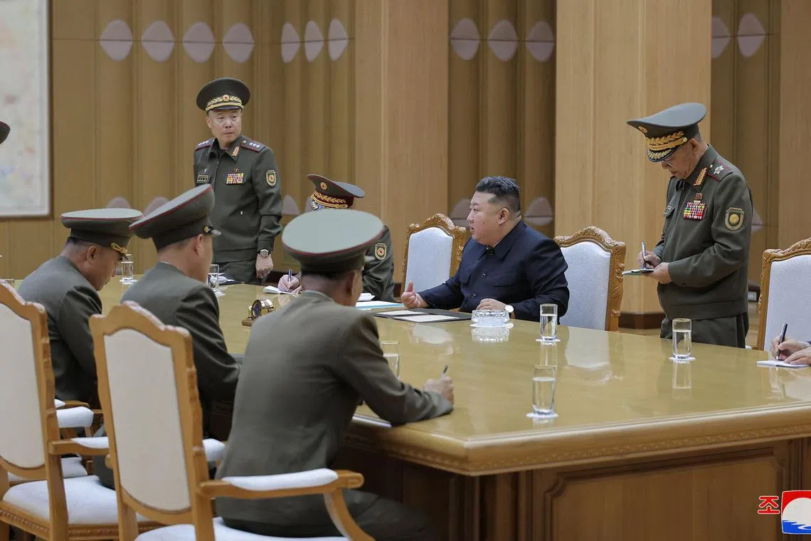 North Korean leader Kim Jong Un attends a consultative meeting on national defence and security on Oct 14, 2024, at an undisclosed location in North Korea.