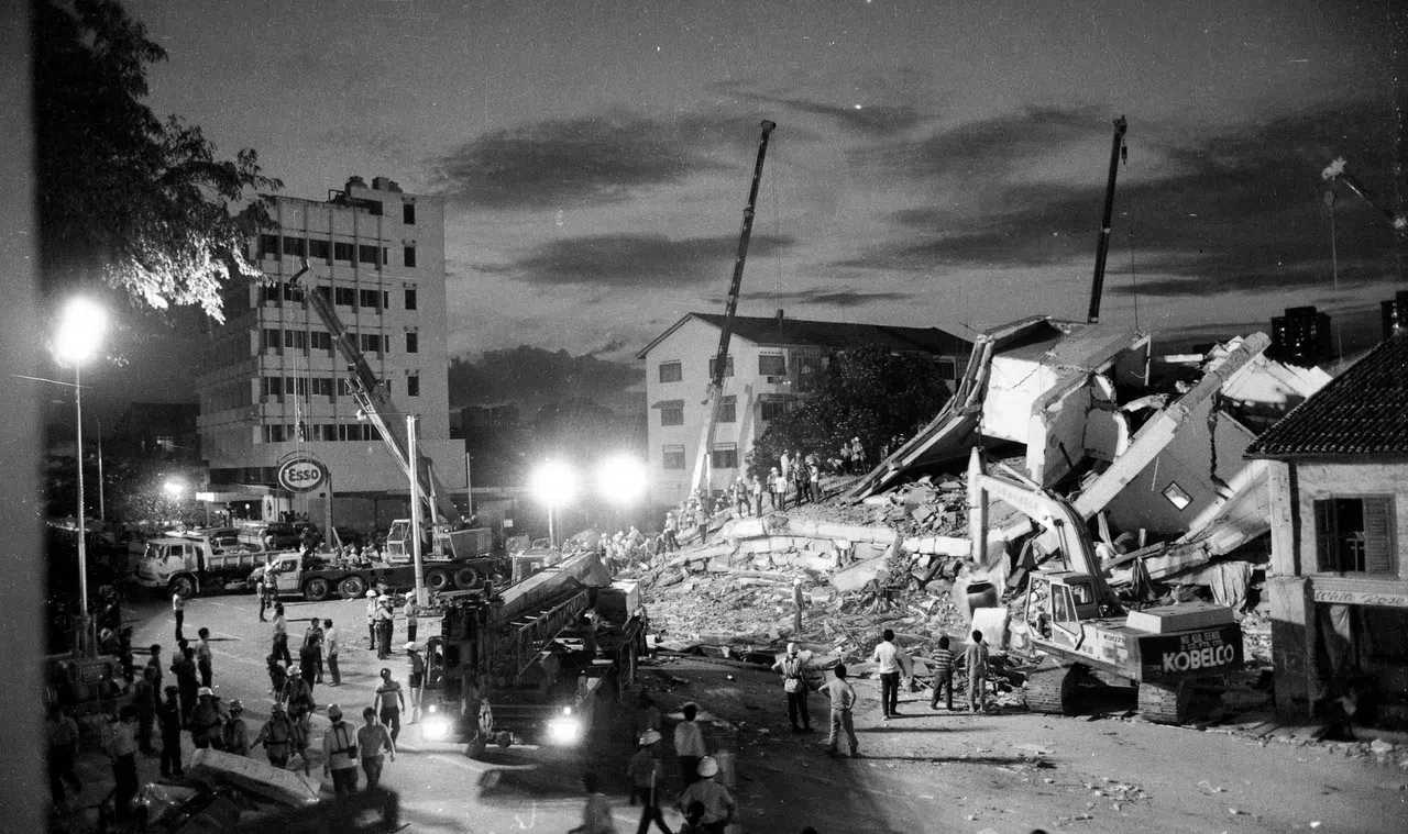 Hotel New World crumpled to the ground in less than a minute, killing 33 people. Seventeen people were eventually rescued.
