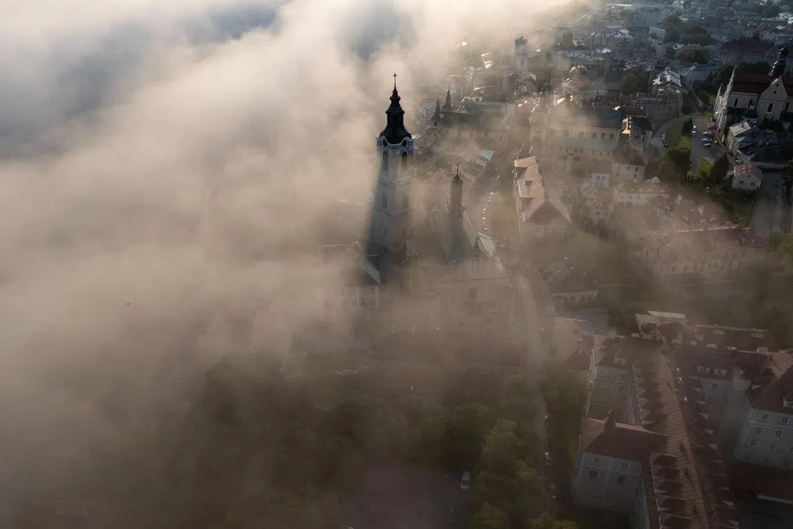 Morning fog over Przemysl, southeastern Poland, on July 15, 2025.  
