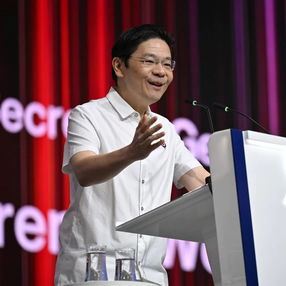 Prime Minister Lawrence Wong speaking at the PAP Awards and Convention 2025 at the Singapore Expo on Nov 9.