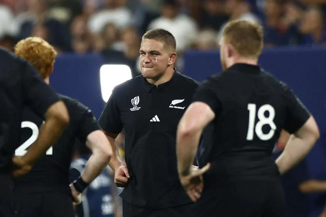 FILE PHOTO-Rugby Union - Rugby World Cup 2023 - Pool A - France v New Zealand - Stade de France, Saint-Denis, France - September 8, 2023 New Zealand's Ethan De Groot looks dejected after the match REUTERS/Sarah Meyssonnier/File Photo