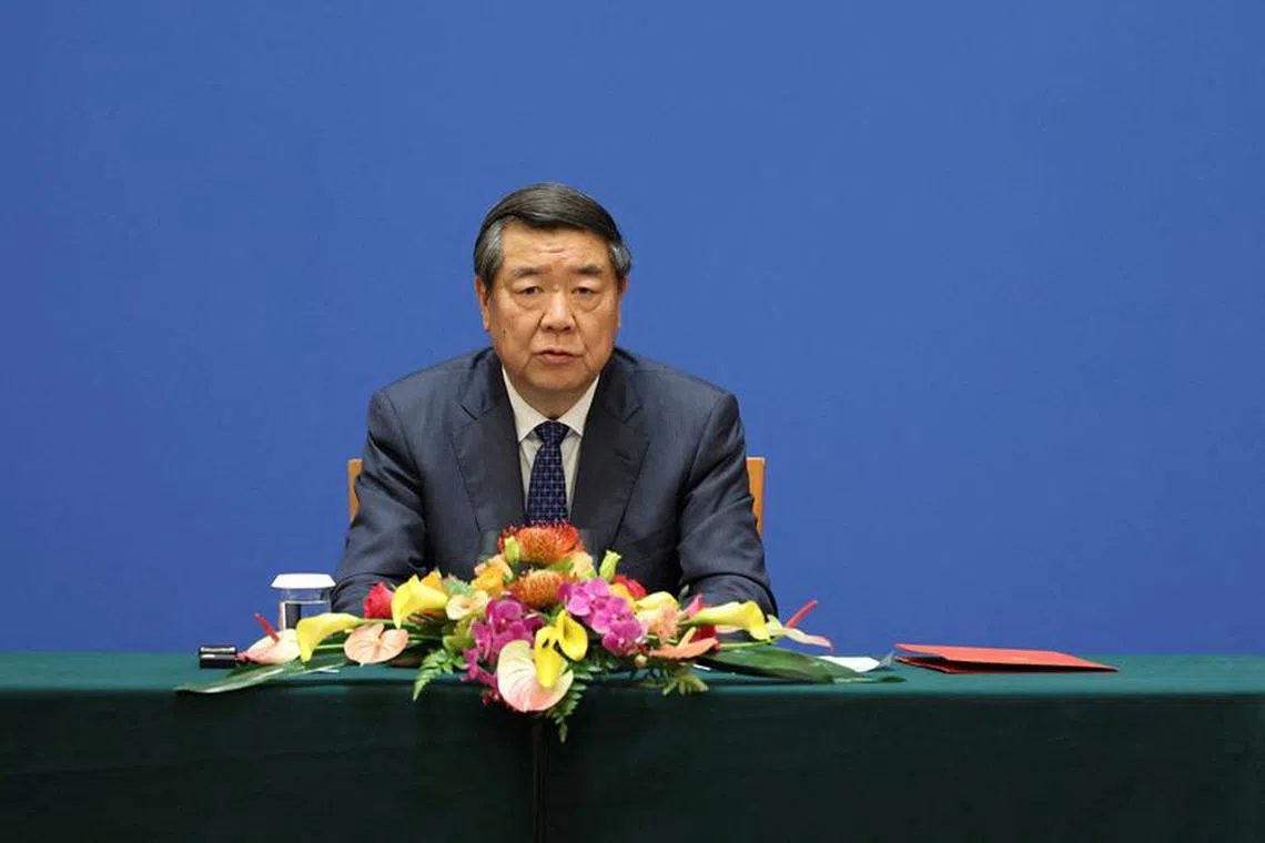 FILE PHOTO: Chinese Vice Premier He Lifeng attends a joint press conference following the 10th China-EU High-Level Economic and Trade Dialogue at the Diaoyutai State Guesthouse in Beijing, China September 25, 2023. REUTERS/Florence Lo/File Photo