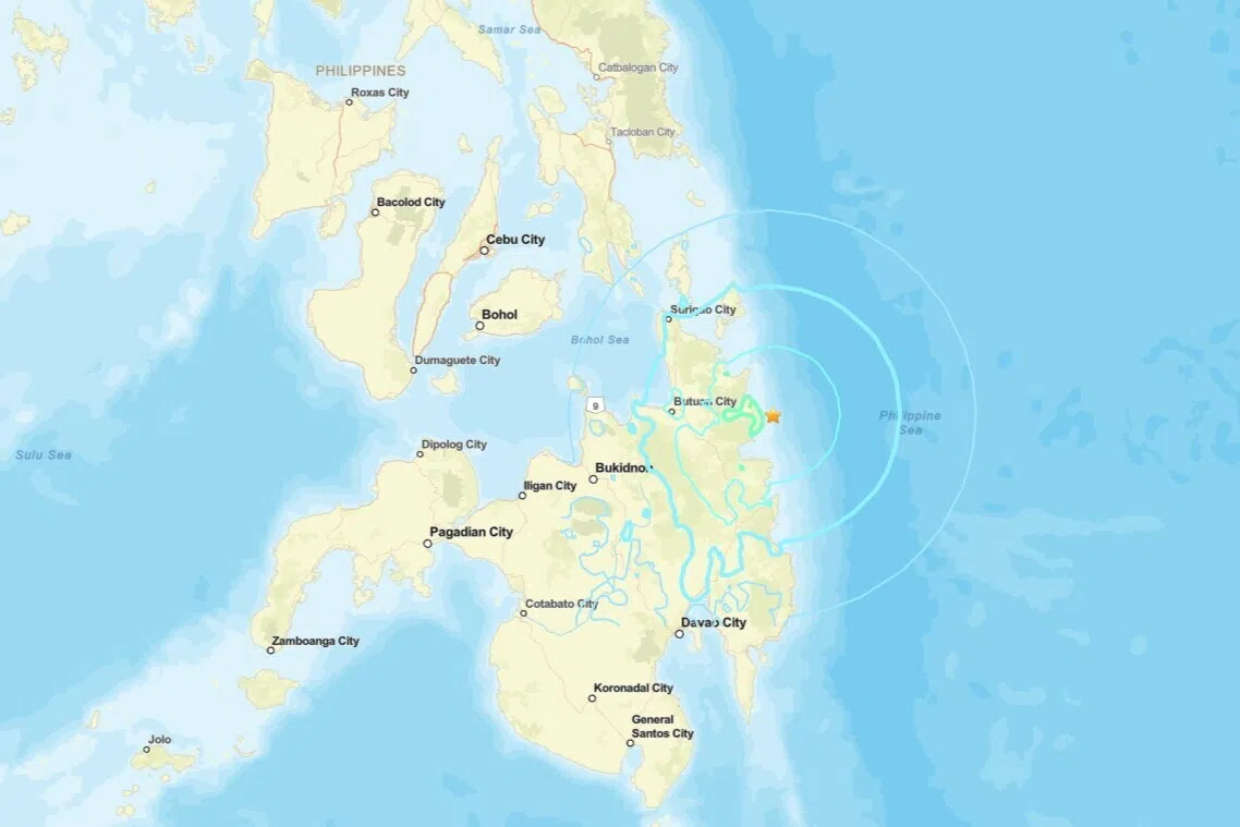 The USGS said the tremor occured at a depth of 59km, about 10km from Cagwait town in the province of Surigao del Sur. 