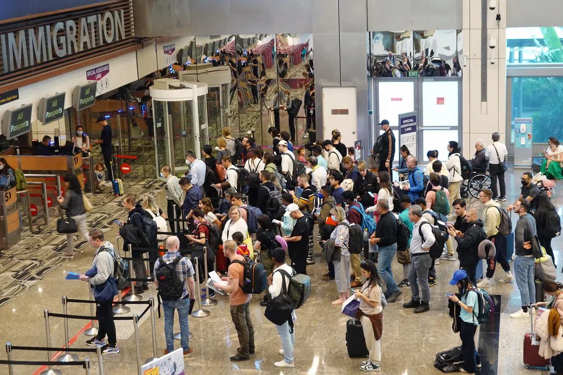 Air travellers at Changi Airport Terminal 1. 