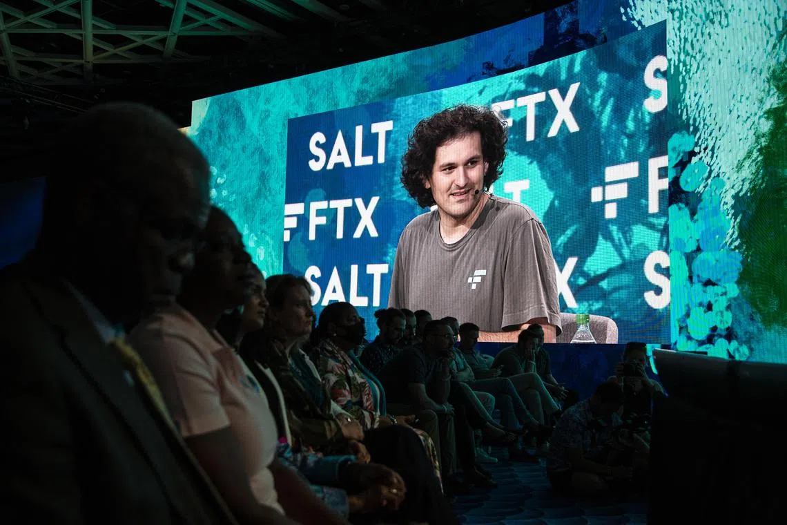 Sam Bankman-Fried speaking at the Crypto Bahamas conference in Nassau, in a photo taken on April 27, 2022.