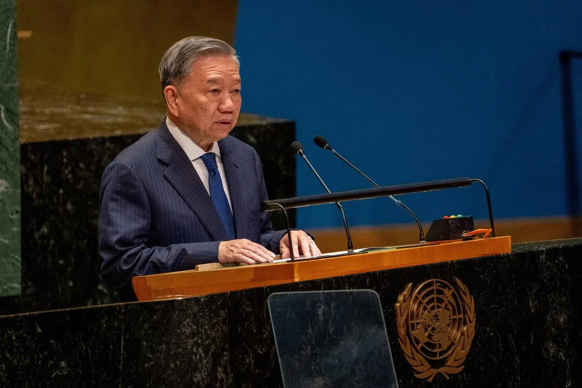 Vietnam's President To Lam addresses the "Summit of the Future" in the General Assembly Hall at United Nations Headquarters in New York City, on Sept 22, 2024.