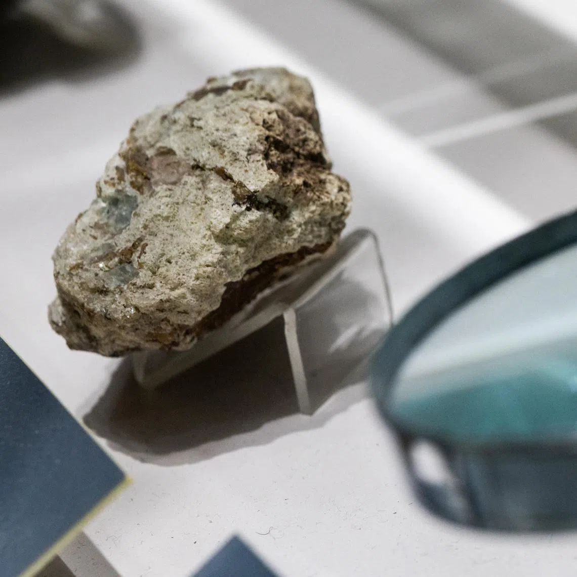 A sample of bastnaesite ore, a mineral used in the rare earth industry to extract elements such as cerium, lanthanum, and neodymium, is displayed at the Geological Museum of China in Beijing, China, October 14, 2025. REUTERS/Maxim Shemetov