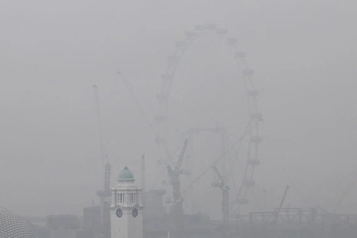 Hazy conditions seen in the direction of the Singapore Flyer at about 12.05pm on Oct 15.
