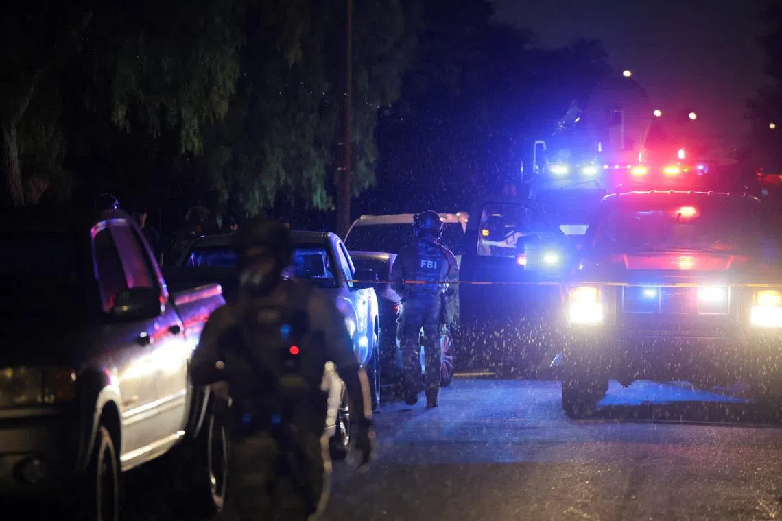 FBI agents operate outside residence associated with Cole Tomas Allen, the suspect in the shooting incident at the annual White House Correspondents' Association dinner on April 25, 2026. 